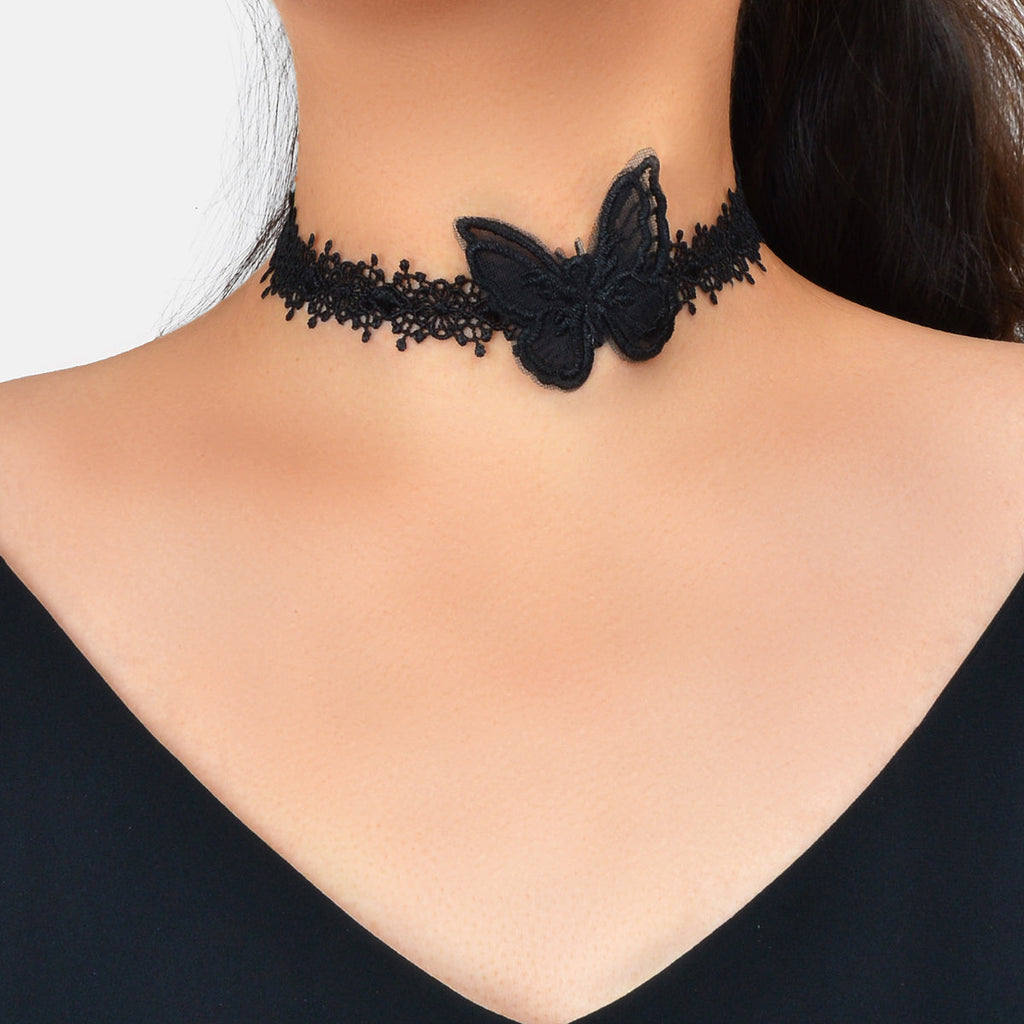 Retro Gothic Punk Black Lace Butterfly Tattoo Choker Costume Necklace