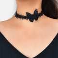 Retro Gothic Punk Black Lace Butterfly Tattoo Choker Costume Necklace