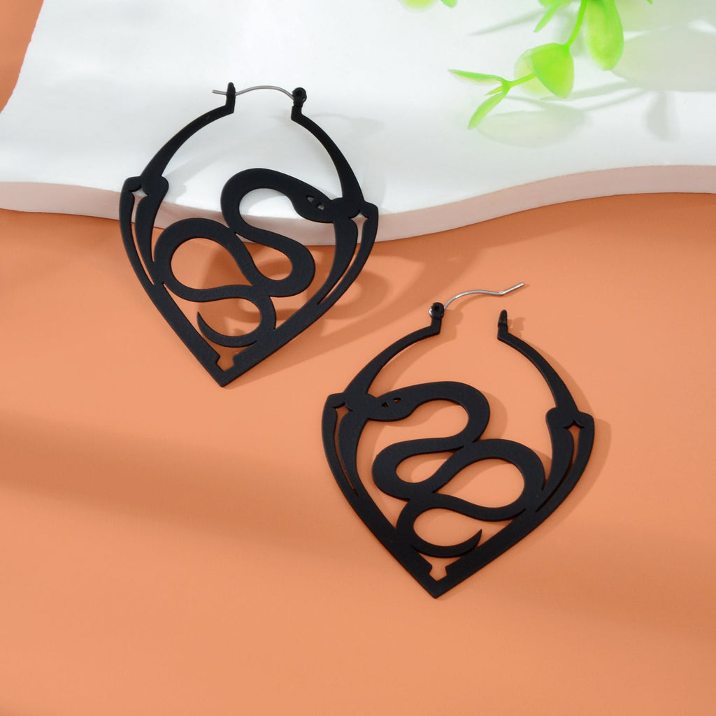 Gothic Black Snake Geometric Big Statement Dangle Earrings Party Daily
