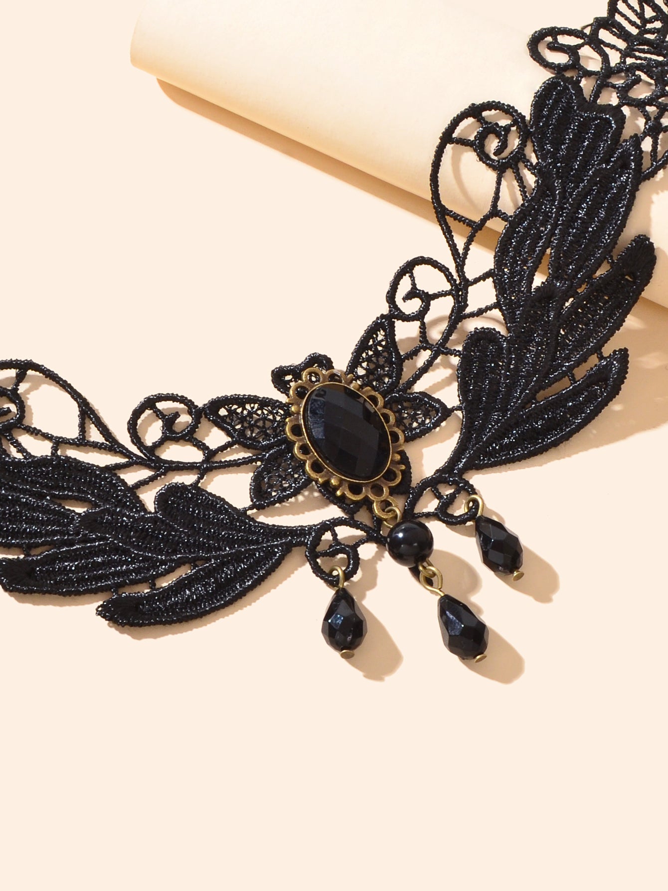 Black Hollow Collar Gothic Leaf Tattoo Lace Choker Costume Party