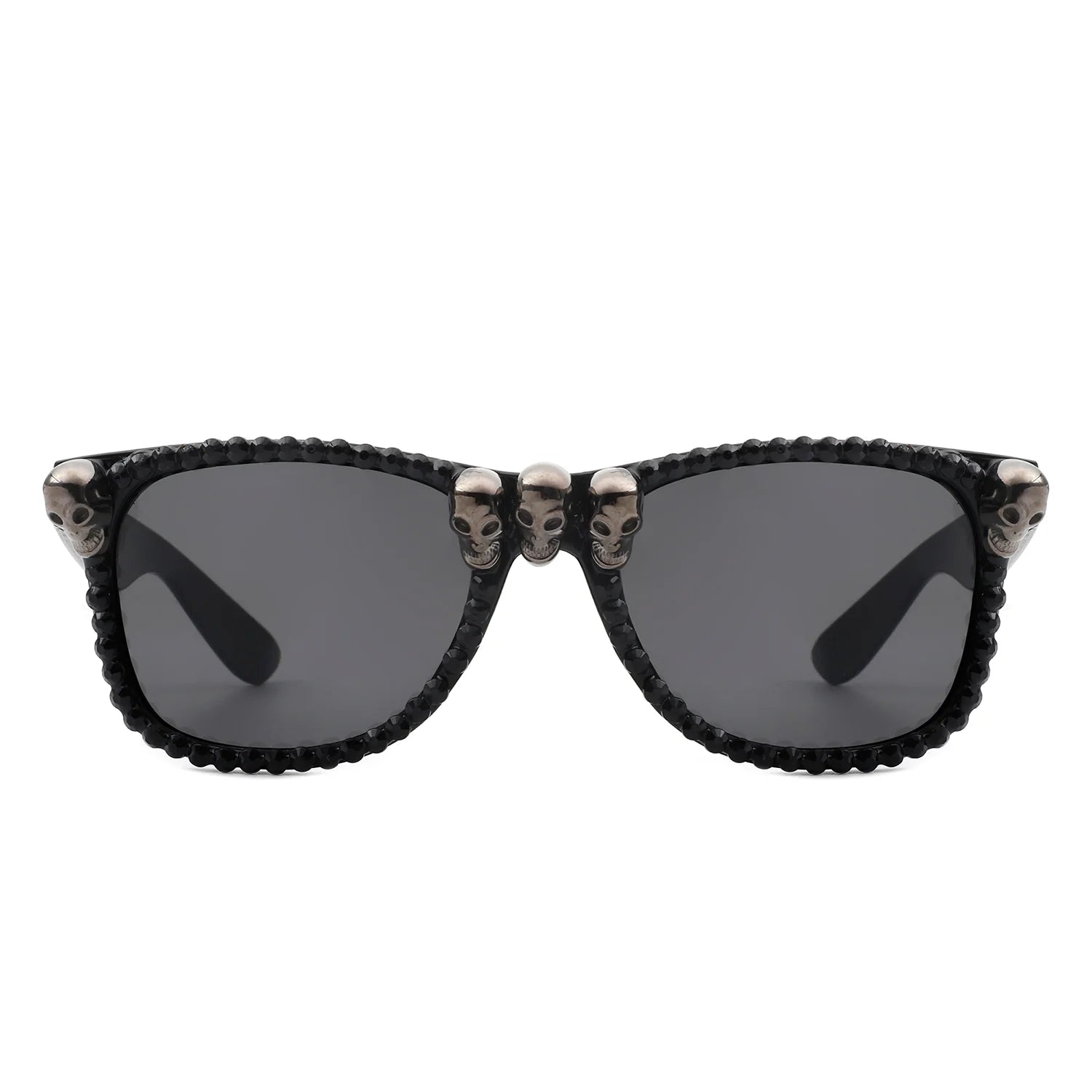 Myralis - Classic Horn Rim Rhinestone Gothic Skull Square Sunglasses