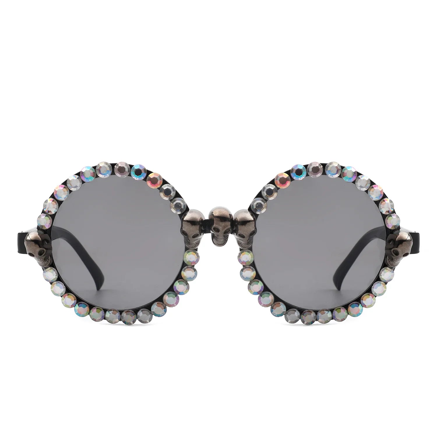 Aerion - Retro Round Gothic Rhinestone Skull Party Sunglasses