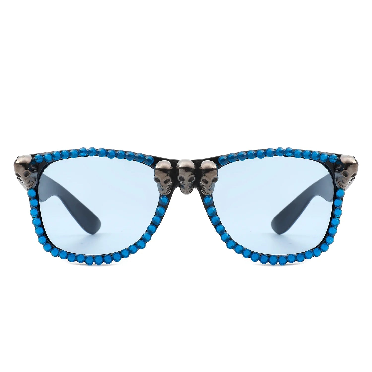 Myralis - Classic Horn Rim Rhinestone Gothic Skull Square Sunglasses