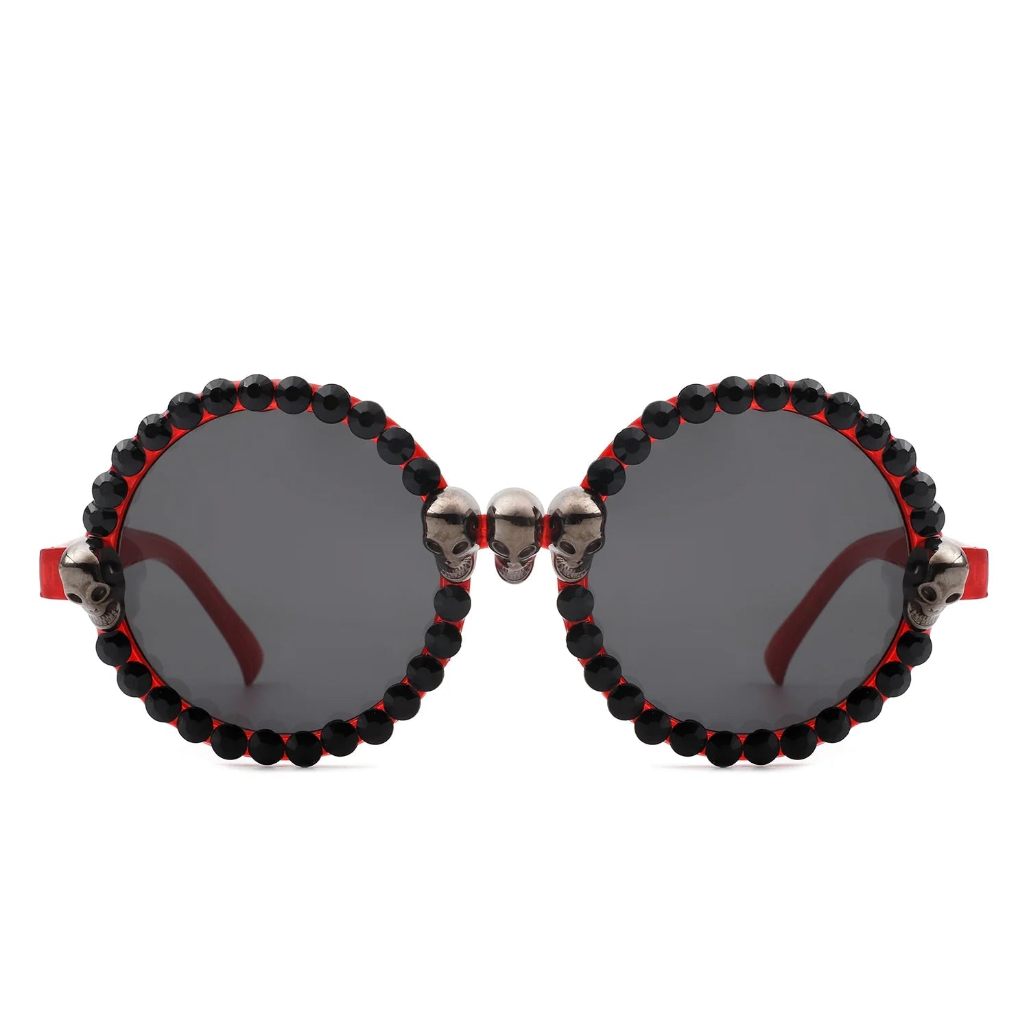 Aerion - Retro Round Gothic Rhinestone Skull Party Sunglasses