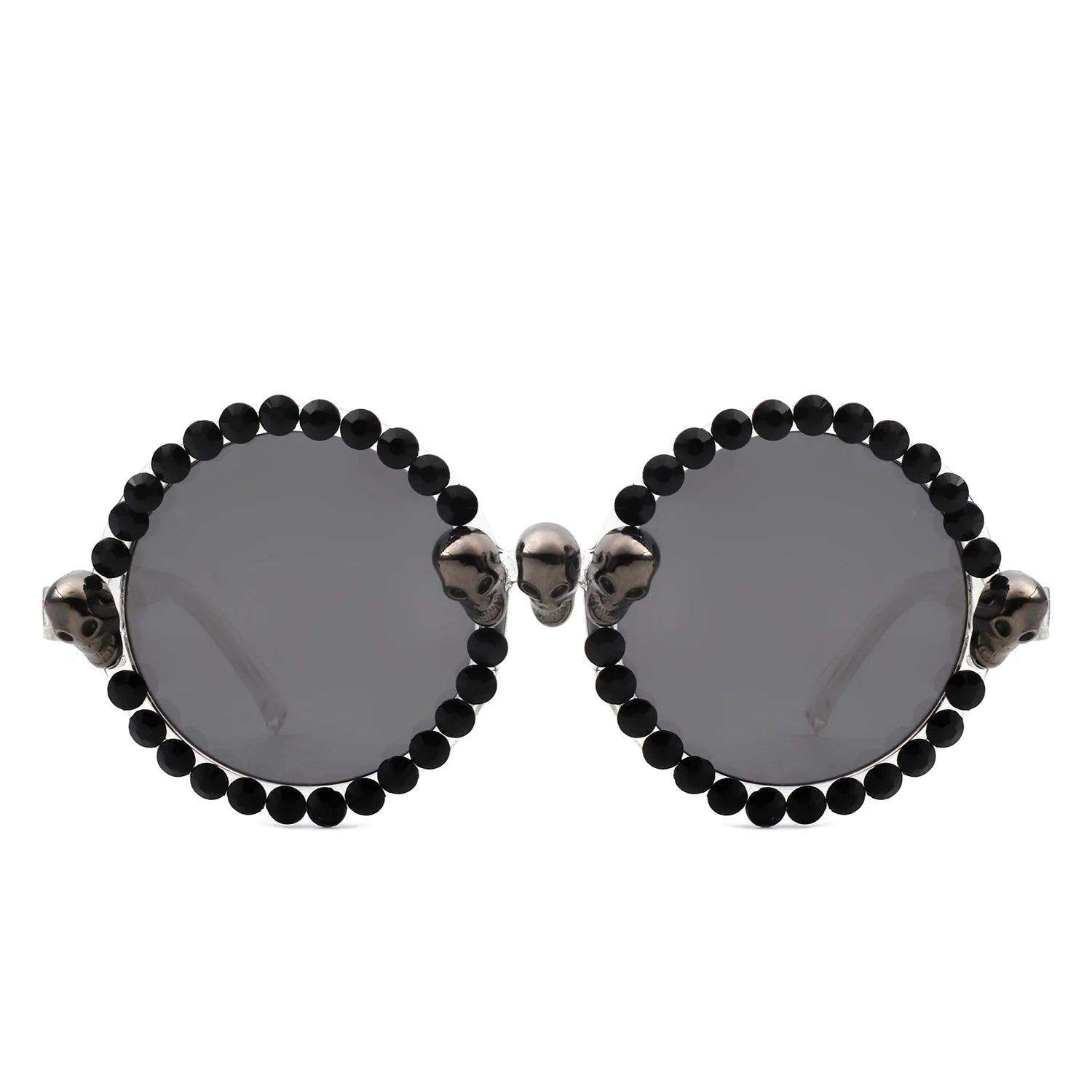 Aerion - Retro Round Gothic Rhinestone Skull Party Sunglasses