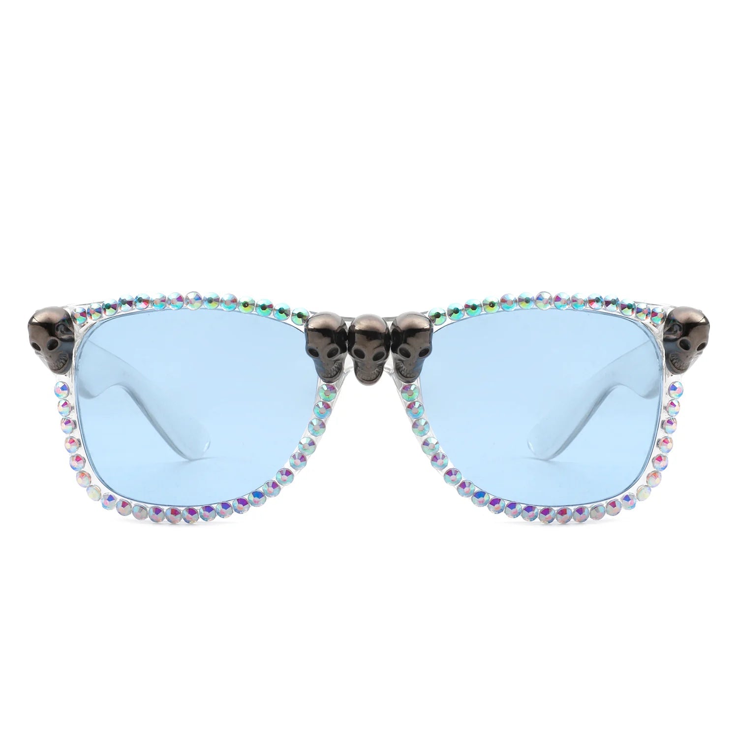Myralis - Classic Horn Rim Rhinestone Gothic Skull Square Sunglasses