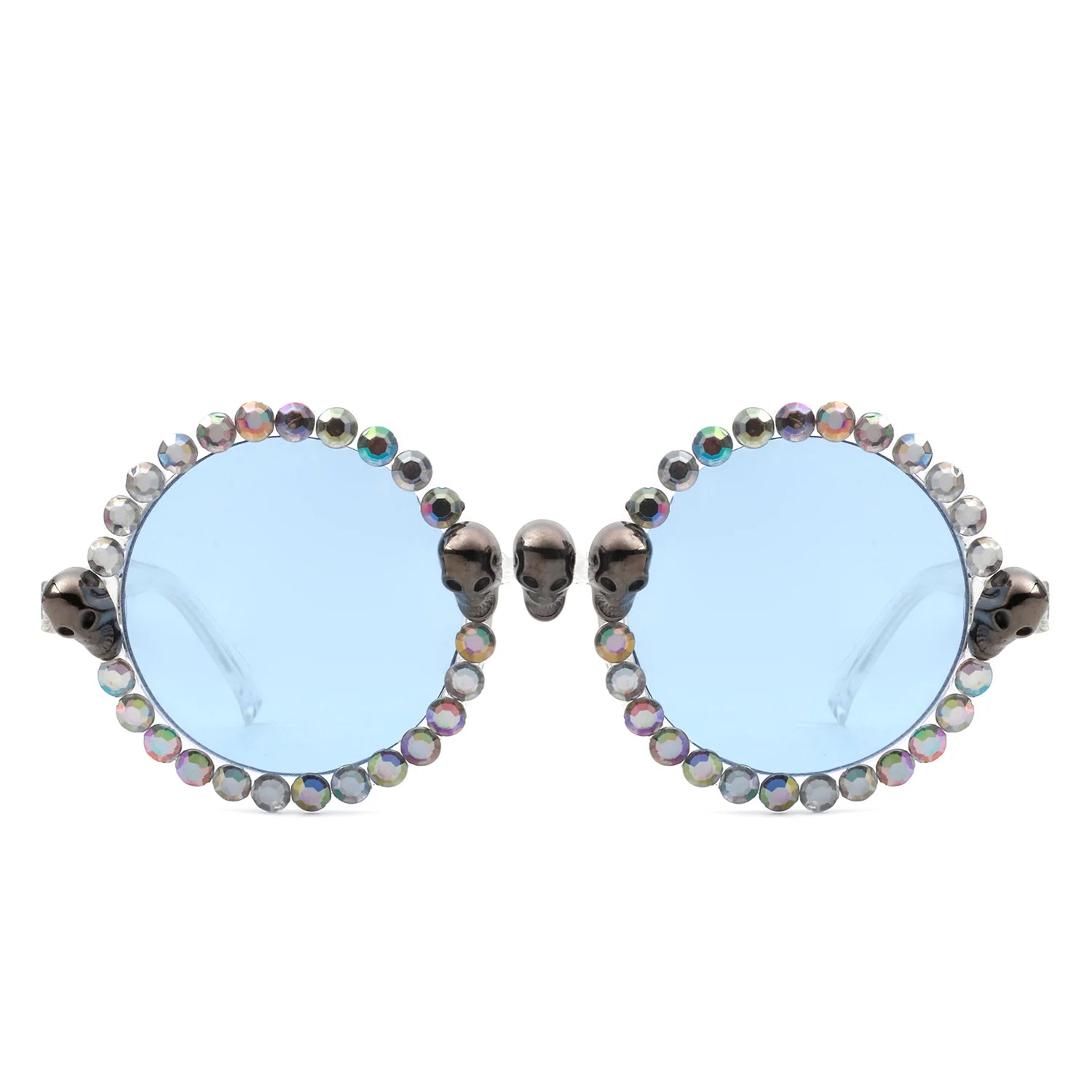 Aerion - Retro Round Gothic Rhinestone Skull Party Sunglasses