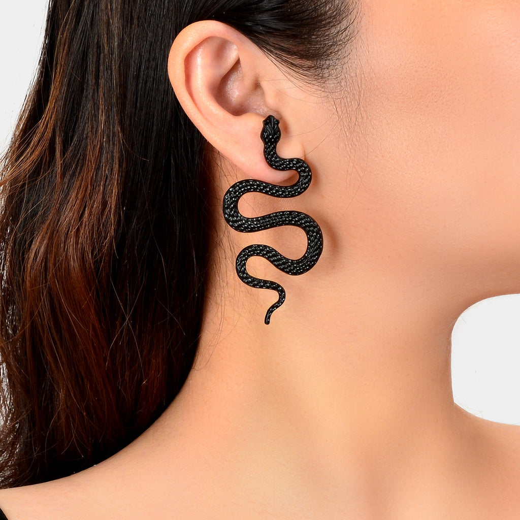Punk Gothic Big Black Snake Stud Statement Earrings Party Decoration