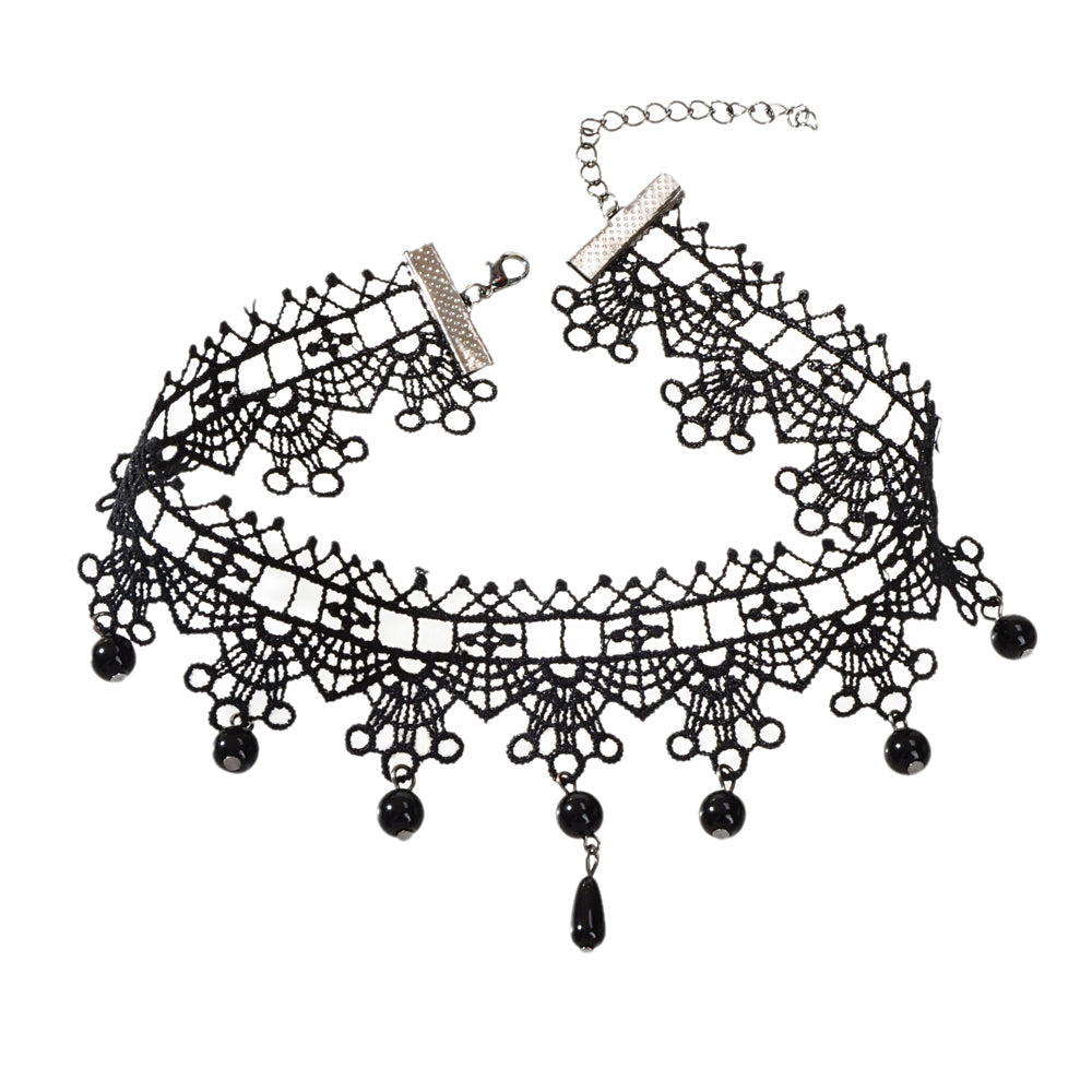 Gothic Black Lace Flower Halloween Water Drop Punk 90s Tattoo Choker