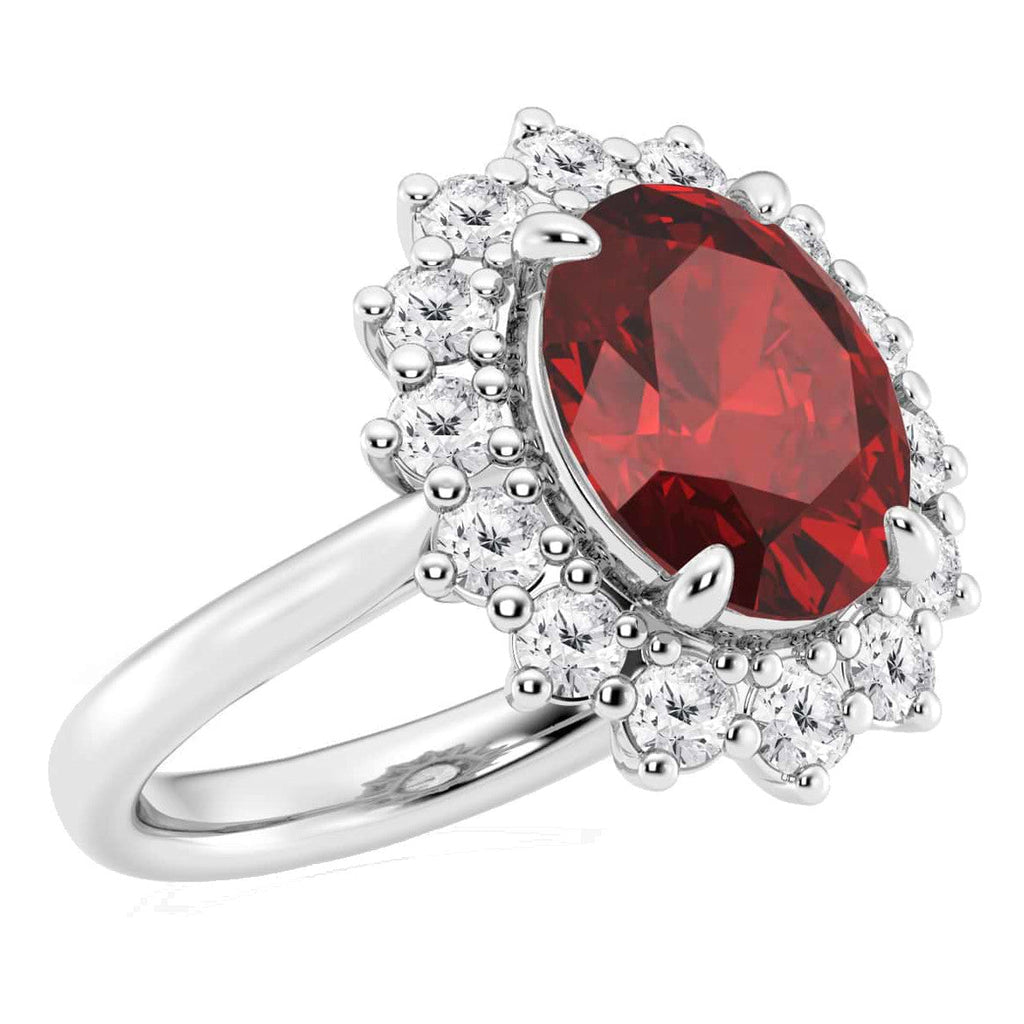 AGI Certified 3CTW Oval Lab Ruby Princess Diana Engagement Ring With