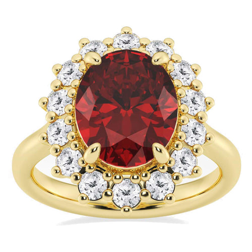 AGI Certified 3CTW Oval Lab Ruby Princess Diana Engagement Ring With