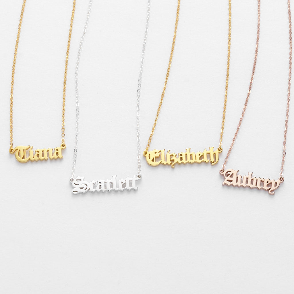 Old English Name Necklace, Teen Girls Necklace, Gothic Name Necklace