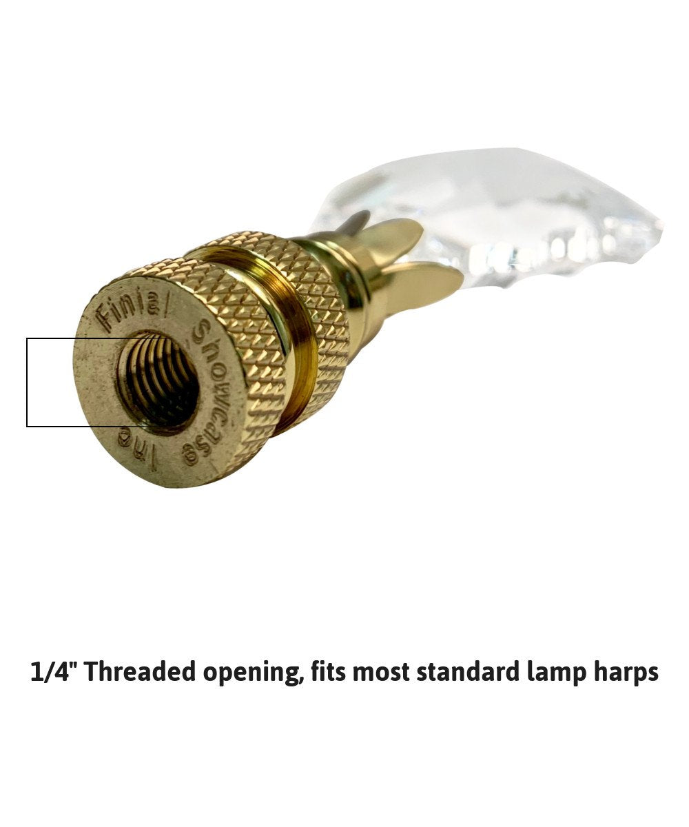 Crystal Gothic Cross Lamp Finial Polished Brass Knurled Base 2.75"h
