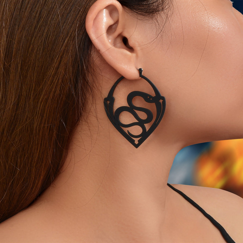 Gothic Black Snake Geometric Big Statement Dangle Earrings Party Daily