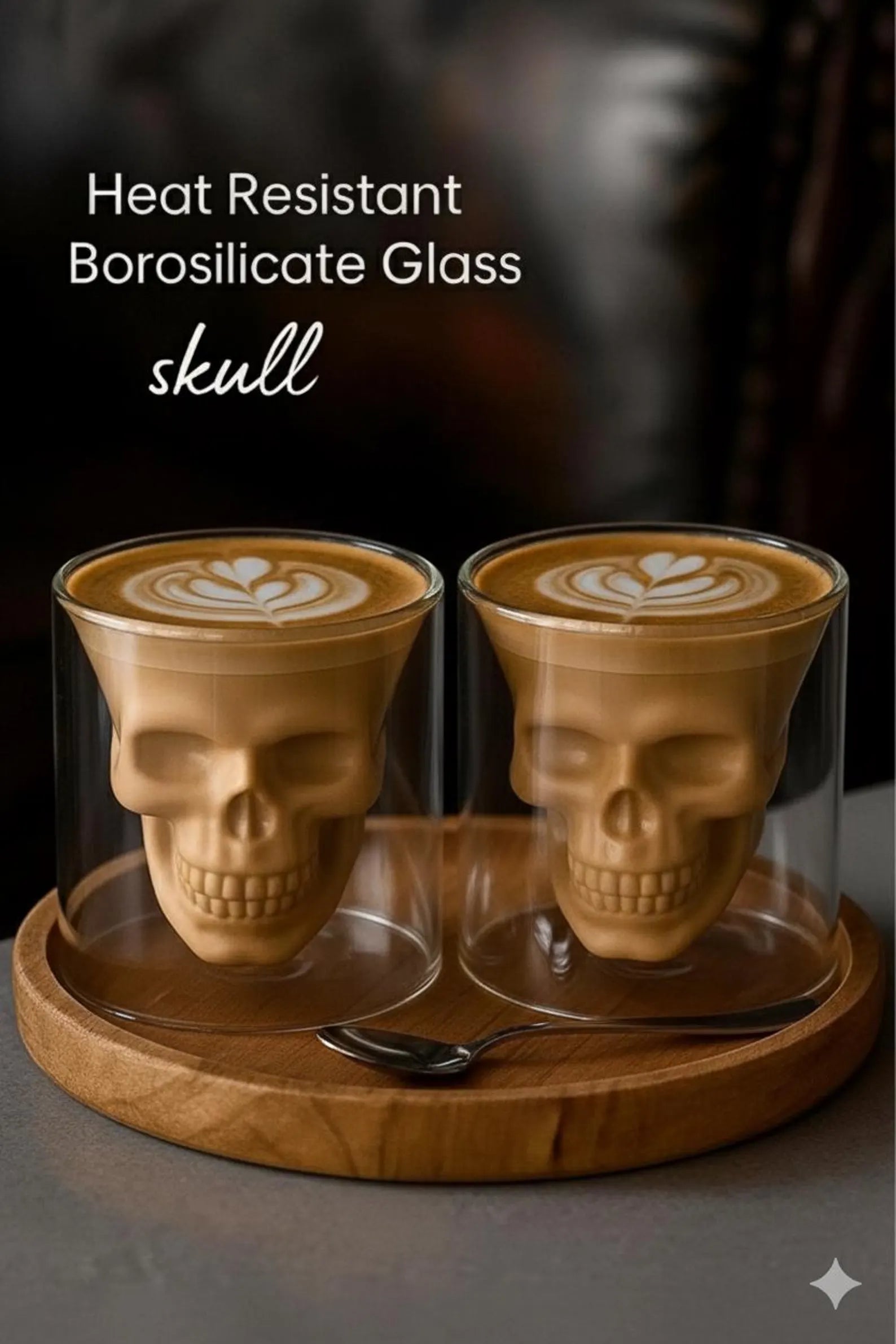 Handmade Skull Double Wall Glass Cup Gothic Coffee Mug