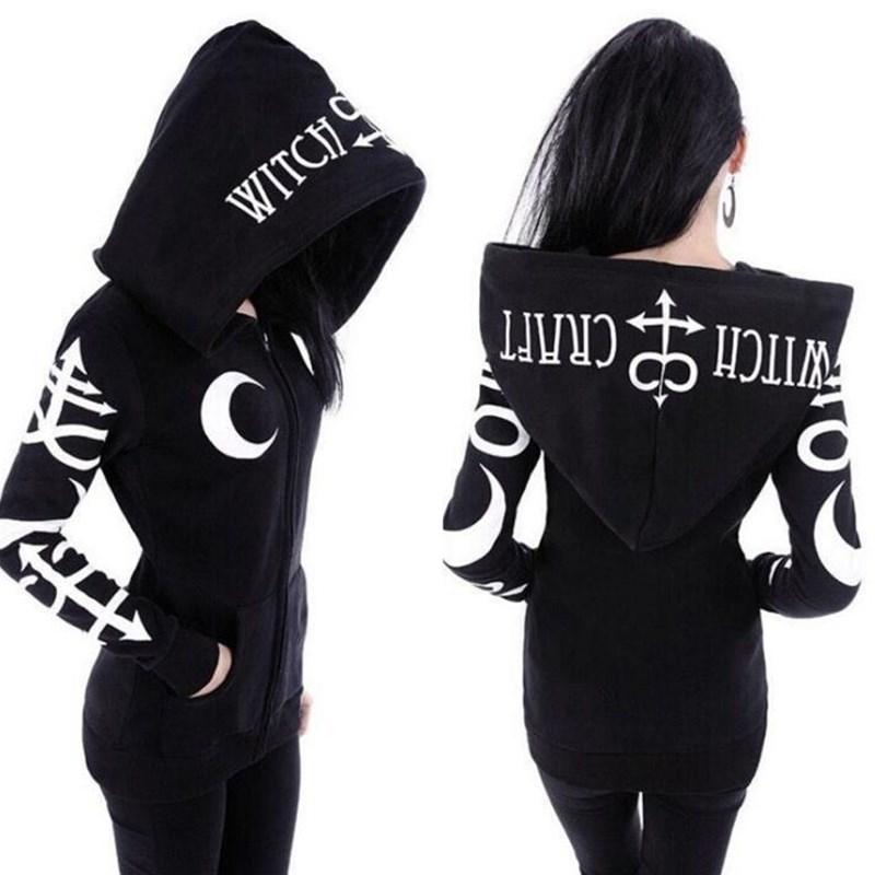 Women Hoodies Gothic Punk Moon Letter Print Sweatshirts 2018 Autumn